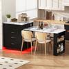 Kitchen Island with Casters, Extendable Dining Table with LED Lighting, Power Strips, Serves As Sideboard or Bar Table for Kitchen/dining Room (black)