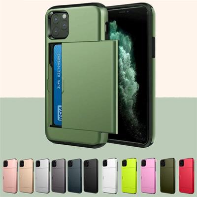 Armor Slide Card Slots Holder Cover Phone Case For iPhone 15 14 13 12 11 Pro Max SE XS XR 8 7 Samsung S24 S23 S22 S21 S20 Ultra Plus S21FE Note20Ultra