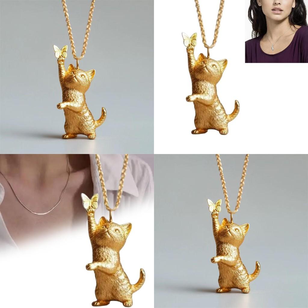Butterfly Cat Charm Necklace Alloy Snake Chain For Daily Wear And Casual Style