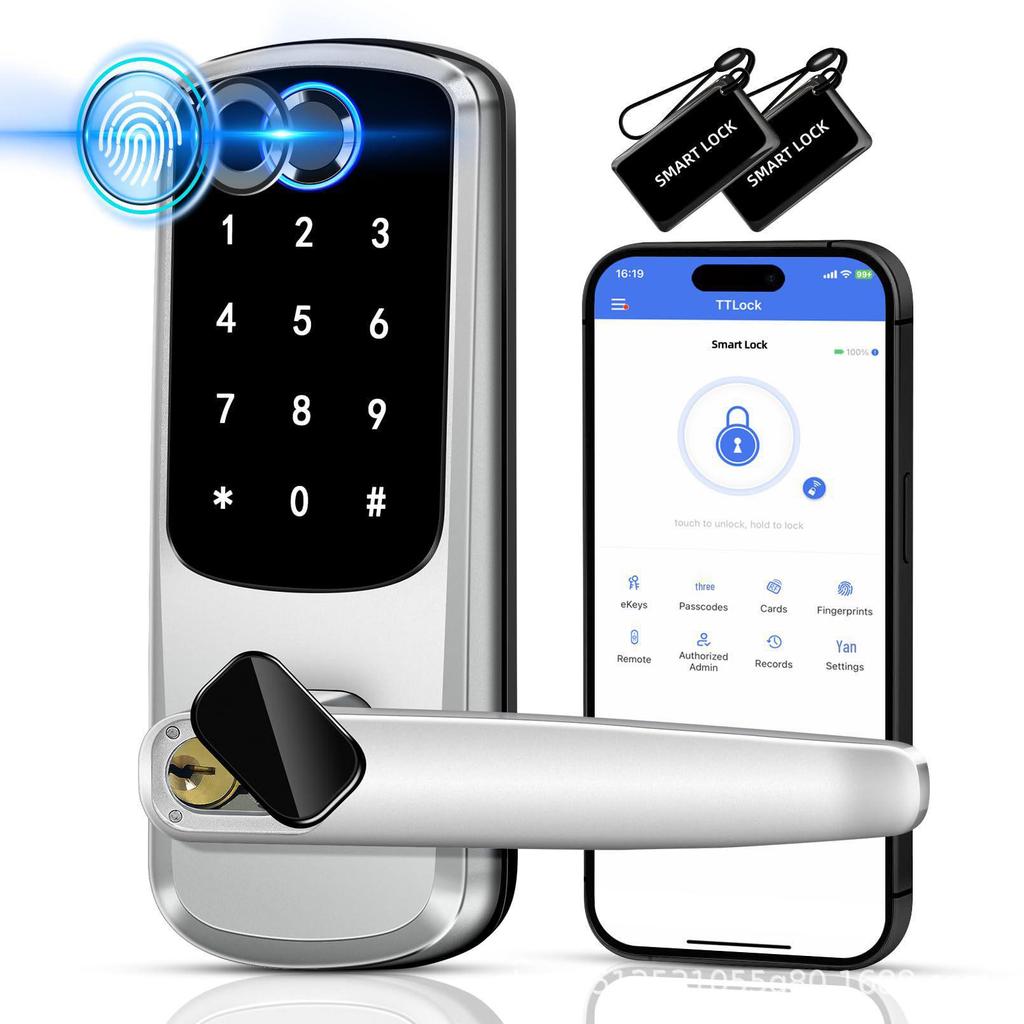 European and American Fingerprint Password Smart Lock with Tuya WiFi - No Drill Installation