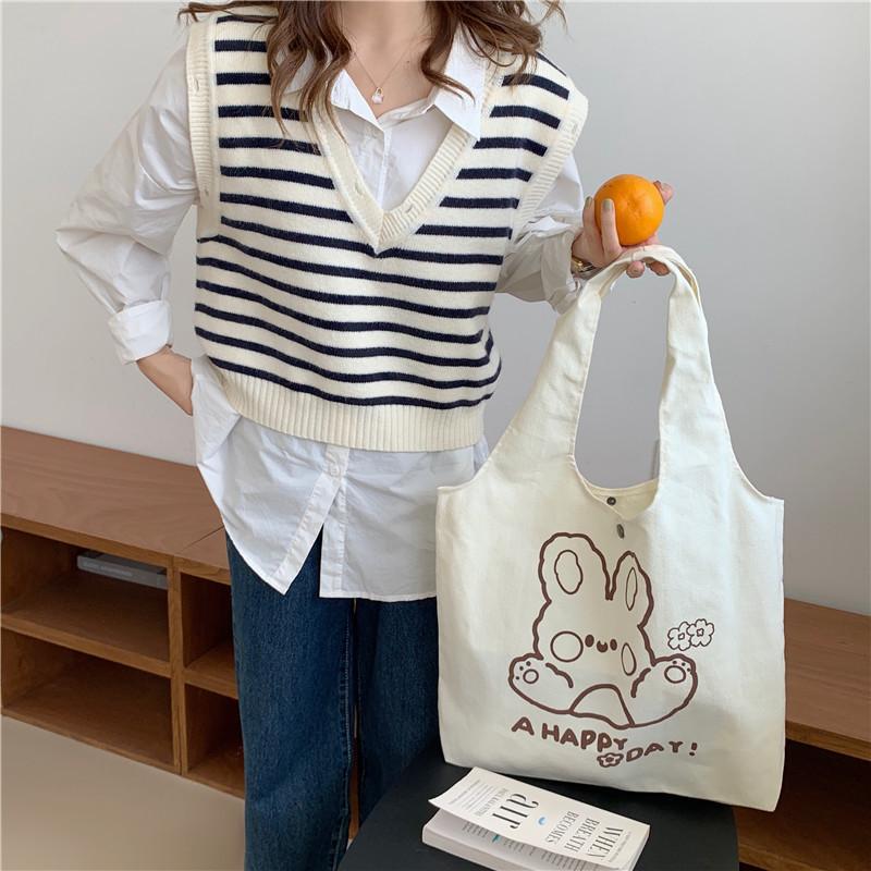 Adorable Korean Cartoon Print Shoulder Bag Stylish Japanese Student Tote Bag
