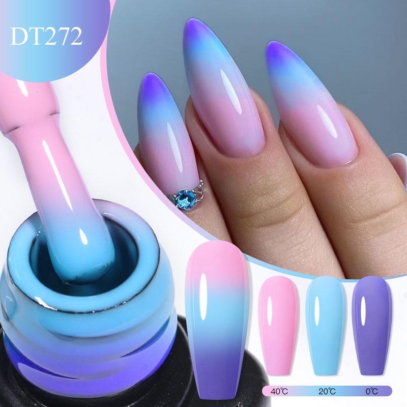 7ml Purple Glitter Auroras Thermal Gel Nail Polish Winter 3 Layers Temperature Color Changing Semi Permanent Manicure Nail Art Gel Varnish