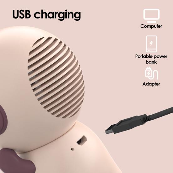 Keychain Small Fan Cartoon Astronaut Design Quiet Operation Built-in Ice Cooling Module USB Rechargeable Portable Fan with Lanyard