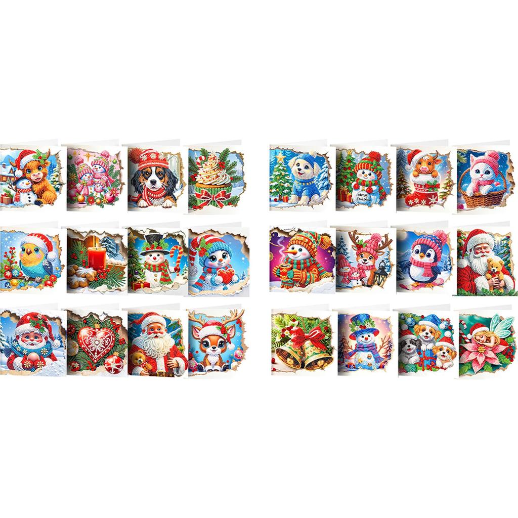 12pcs DIY Xmas Theme Diamond Painting Greeting Card Set Diamond Art Greeting Cards for Birthdays Thanksgiving & Special Occasion
