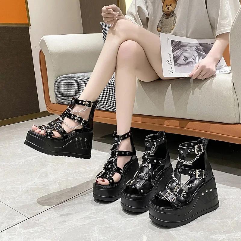 Fashion Gothic Ankle Boots for Women Roman Sandals High Quality Platform High Heels Women Boots Casual Peep-toe Women Sandals Sandalias