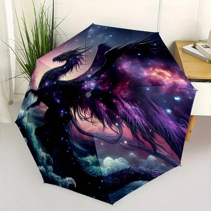 1pc Cosmic Dragon Soaring Through Celestial Waves Automatic Folding Umbrella - 3 Folding Design, Vivid Cartoon Pattern, Suitable for Outdoor Acti