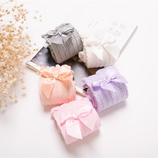 32cm Kids Girls Lace Bowknot Knee High Knee Long Soft Cotton Socks Stockings