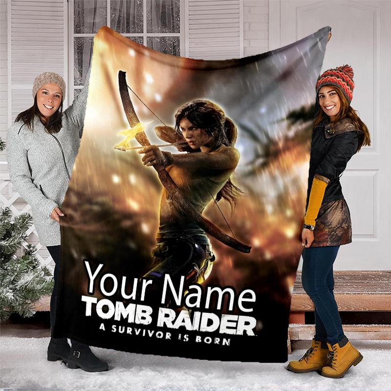 Custom Name Tomb Raider Theme Printed Blanket - Perfect for Couch, Bed, Travel & Outdoor Use | Machine Washable, Cozy & Durable.