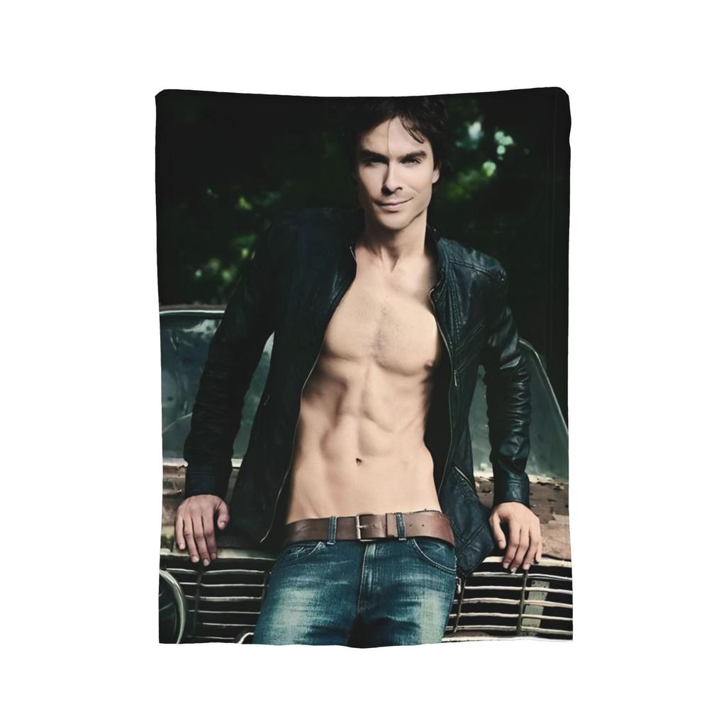 Damon Salvatore The Vampire Diaries Blankets Fleece Printed Ian Somerhalder Portable Warm Throw Blanket for Sofa Bedding Throws