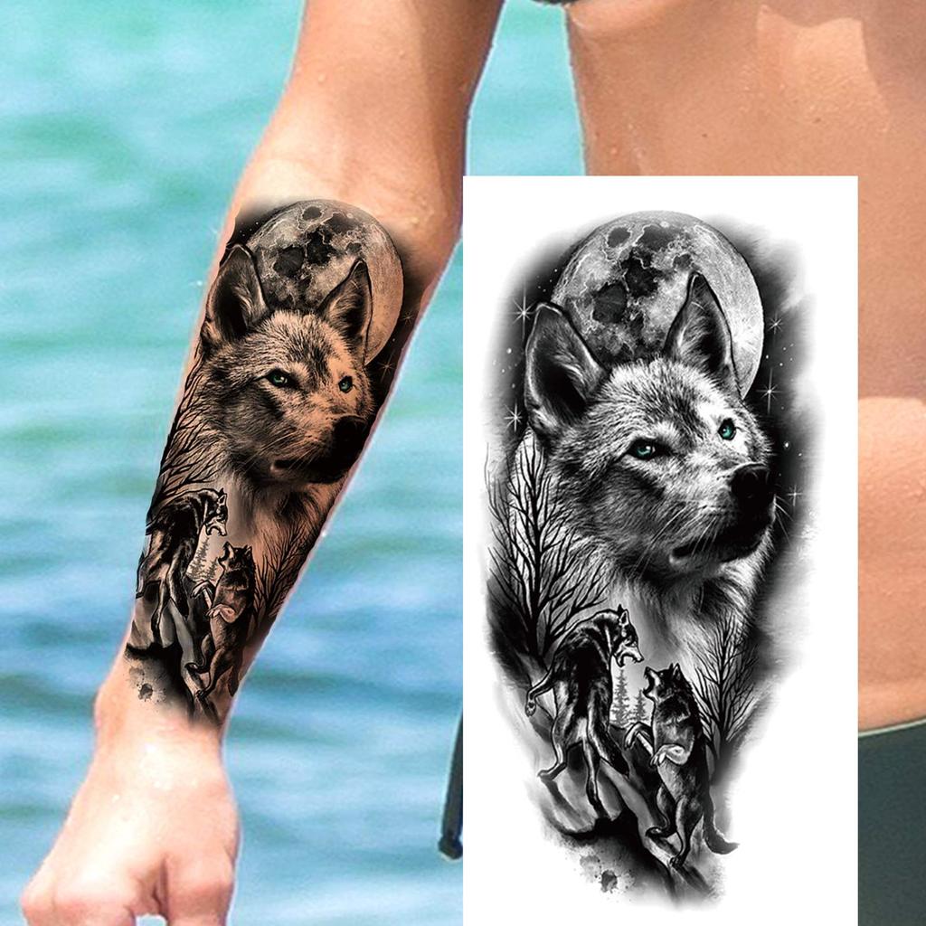 1 Sheet Wolf Lion Astronaut Temporary Tattoos For Men Women Adults Fake Tattoo Sticker Planet Galaxy Universe Outer Space