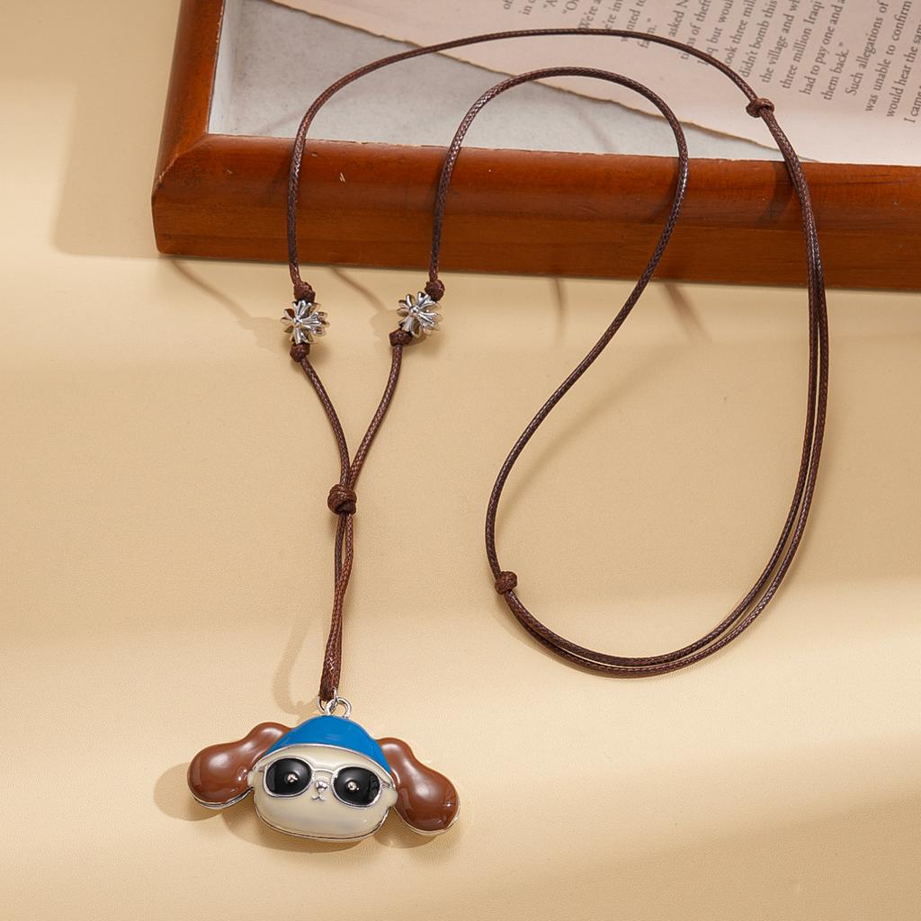 Leather oil dripping puppy adjustable pendant sweater chain cartoon cute childlike necklace