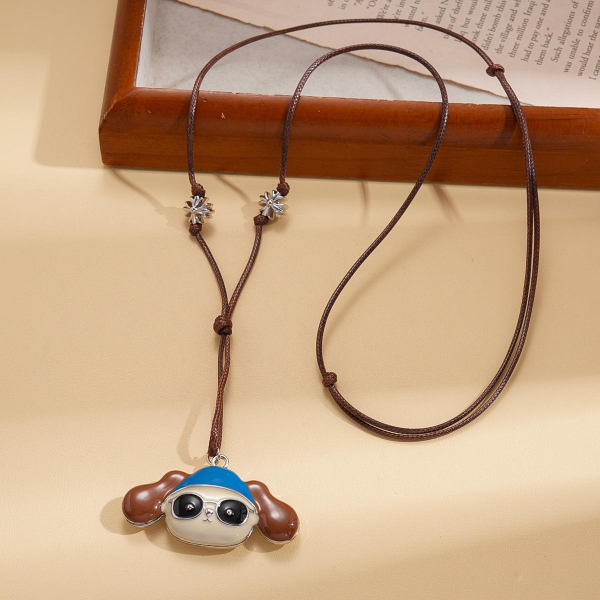 

Leather oil dripping puppy adjustable pendant sweater chain cartoon cute childlike necklace