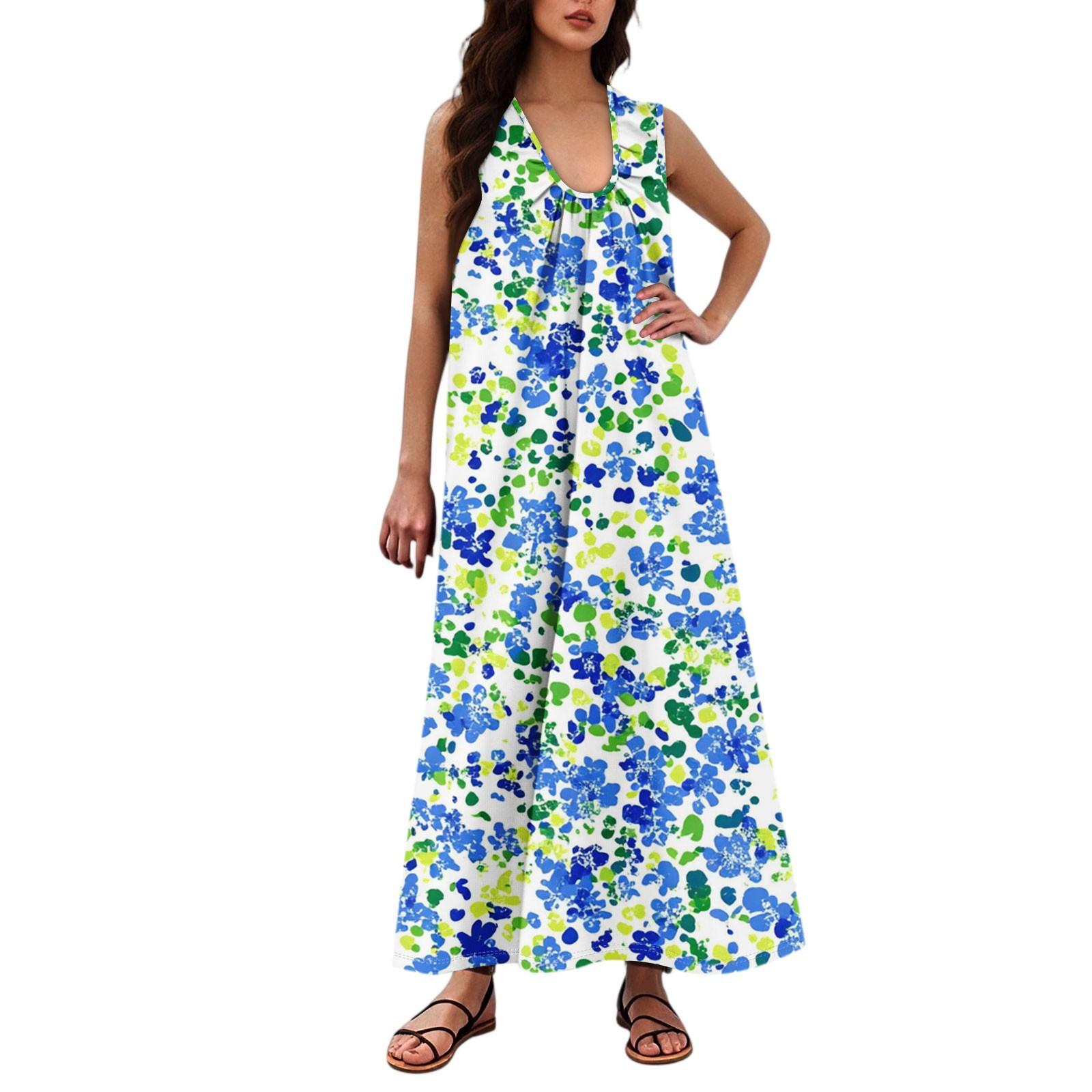 

Женская Мода Повседневная А-силуэт Цветочный Принт Эффект Молотка Свободная Длинная Юбка с Карманами XXL циан