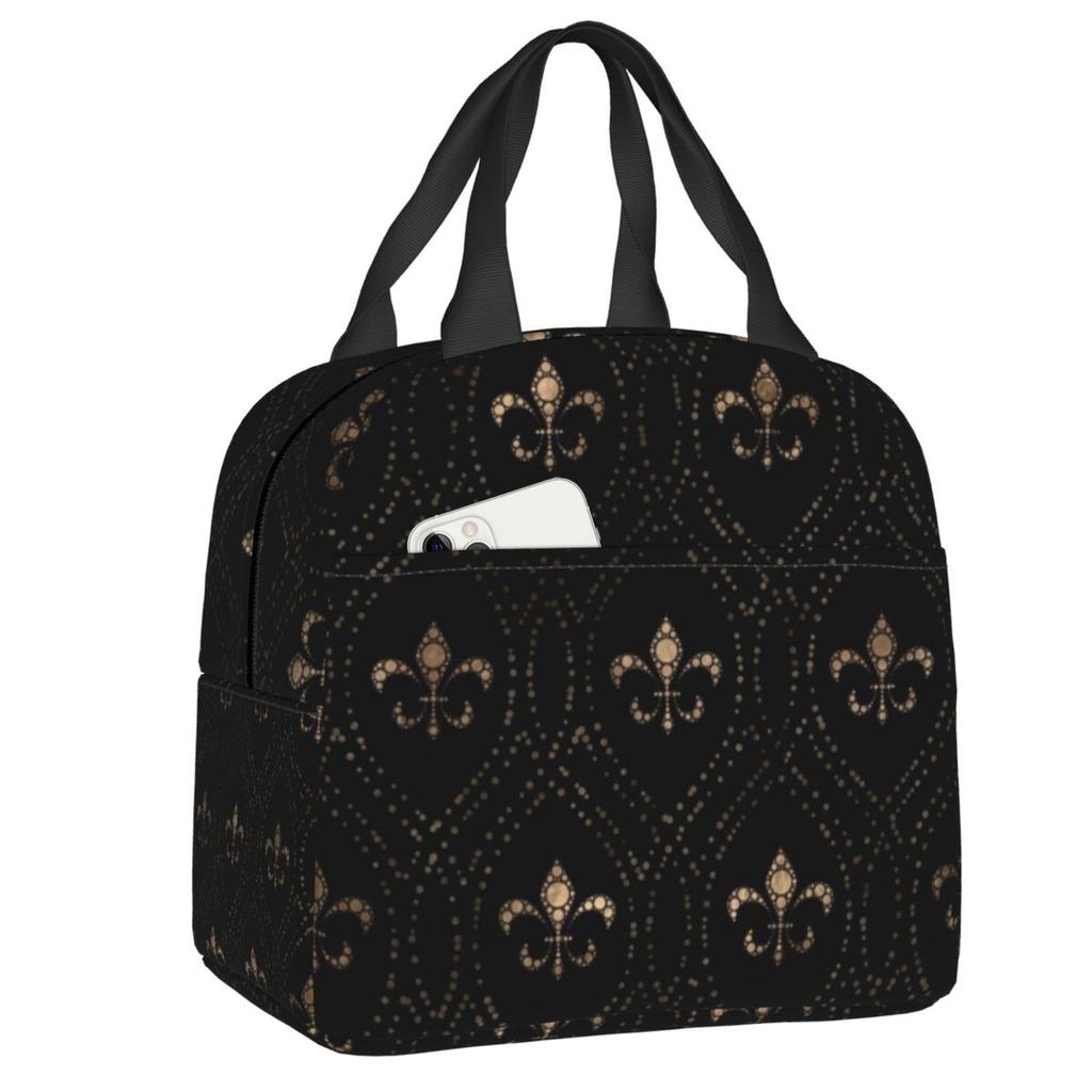 Custom Fleur-De-Lys Gold And Royal Blue Lunch Bag Men Women Cooler Thermal Insulated Lunch Box for Children School