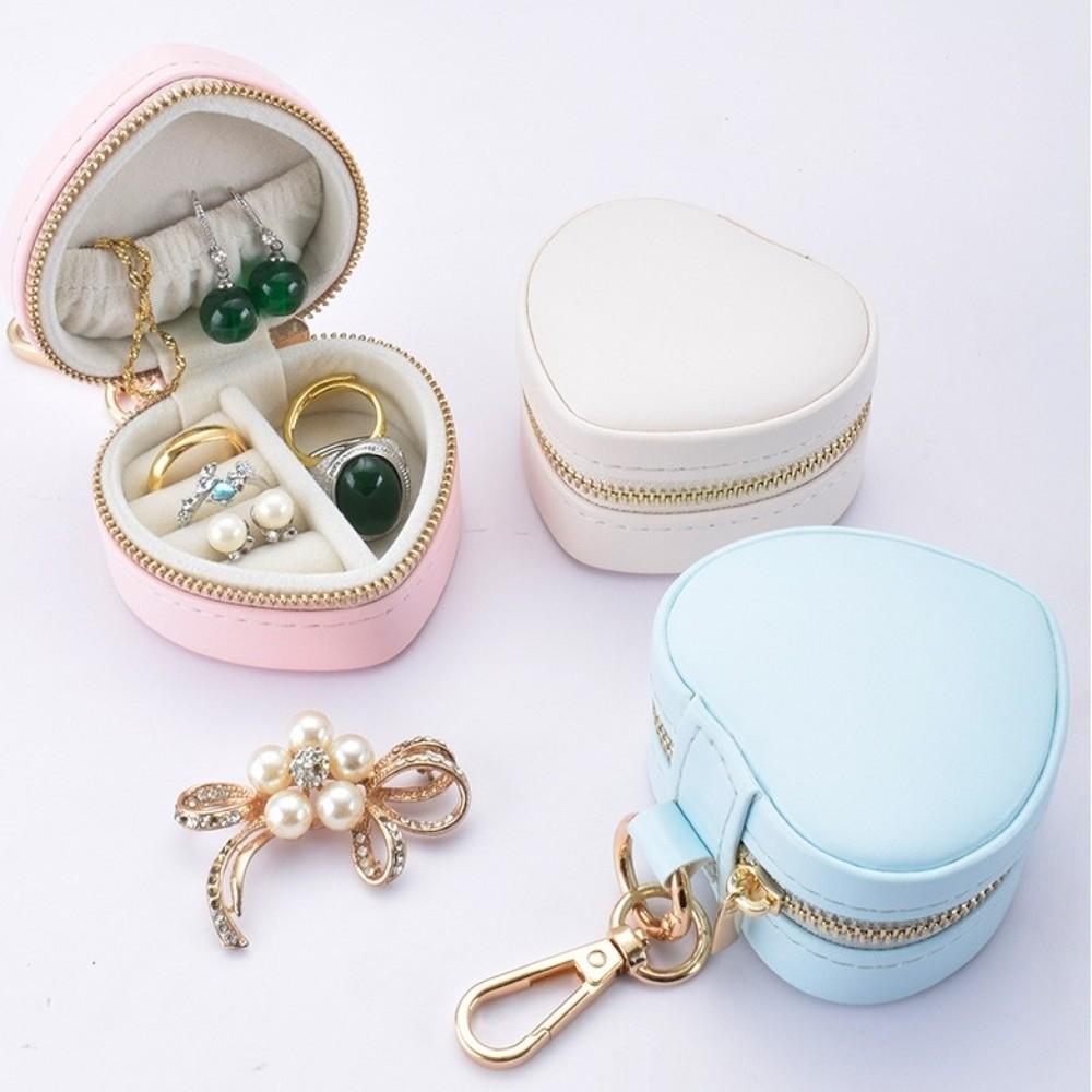 Mini Jewelry Box Keychain Heart-shaped Earring Organizer Portable Ring Box Minimalist Jewelry Display Travel Bag Pendant Gifts