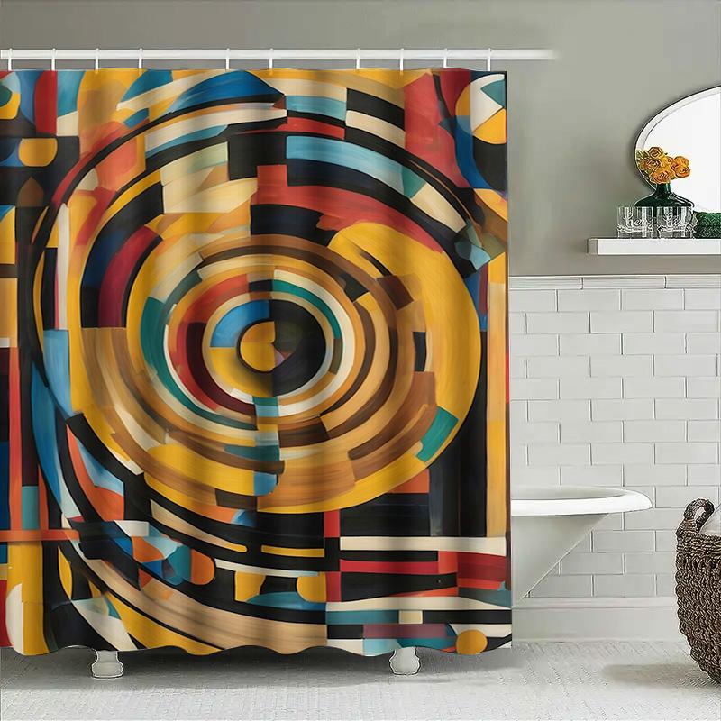 100% Waterproof Polyester Fabric Shower Curtain With Modern Geometric Design For Bathroom Decor 72X84 (193X215Cm) In Blue Yellow