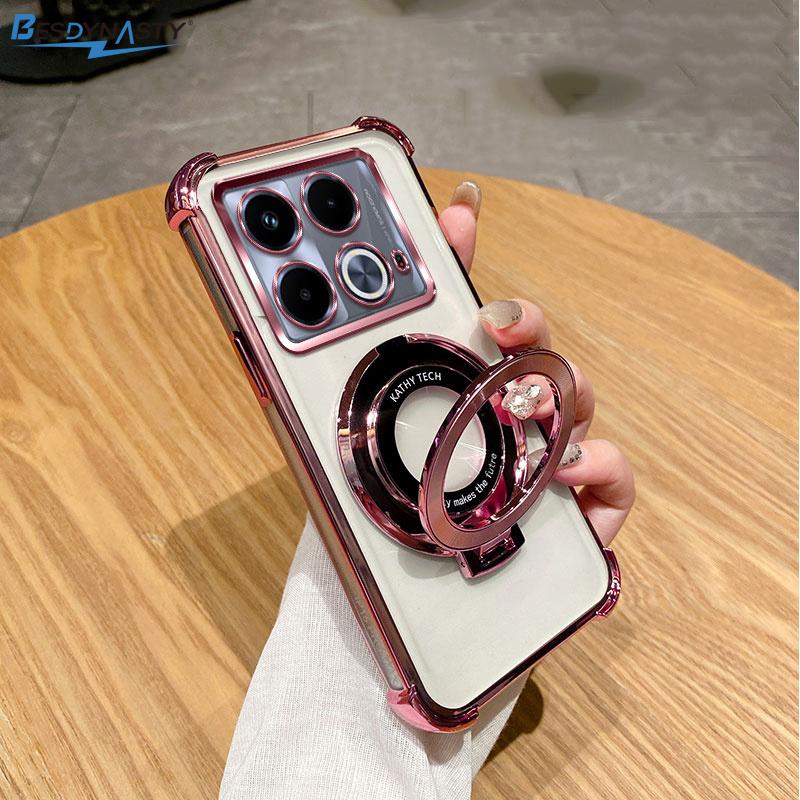 Luksus Stødsikker Magnetisk Holder til Magsafe Gennemsigtigt Cover til Funda Infinix Note 40 Pro Note40 Pro Plus Med Holder Stand Dæksel