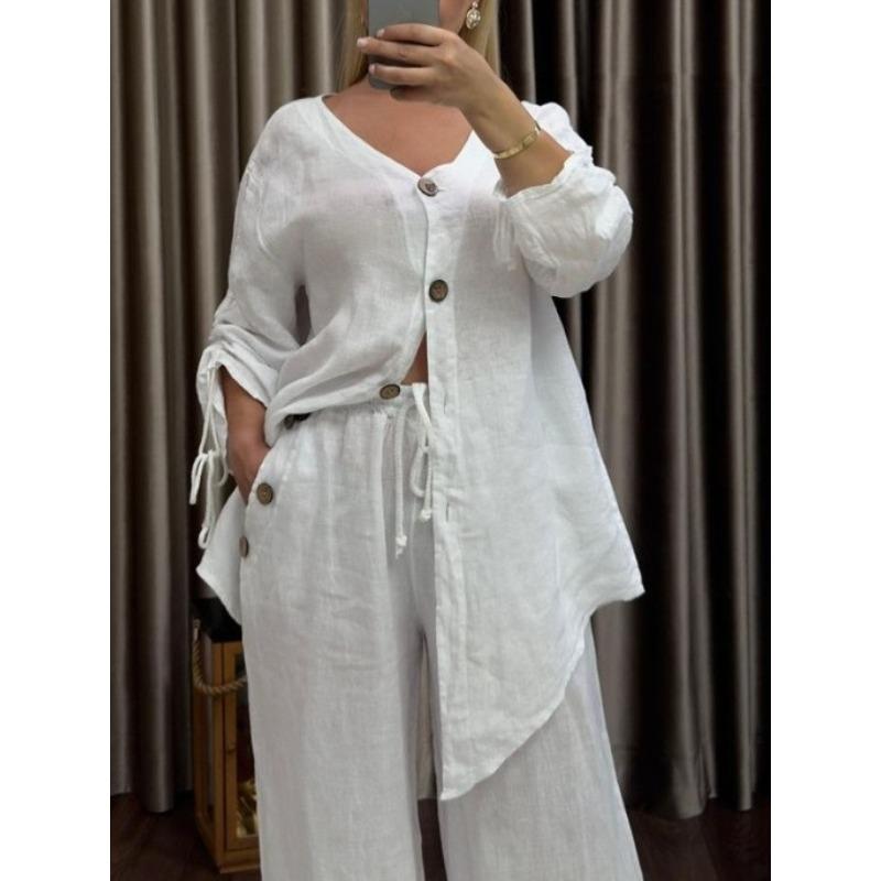 IHUASU Women's Fashion Casual Autumn Winter Long Sleeve V Neck Pants Suits