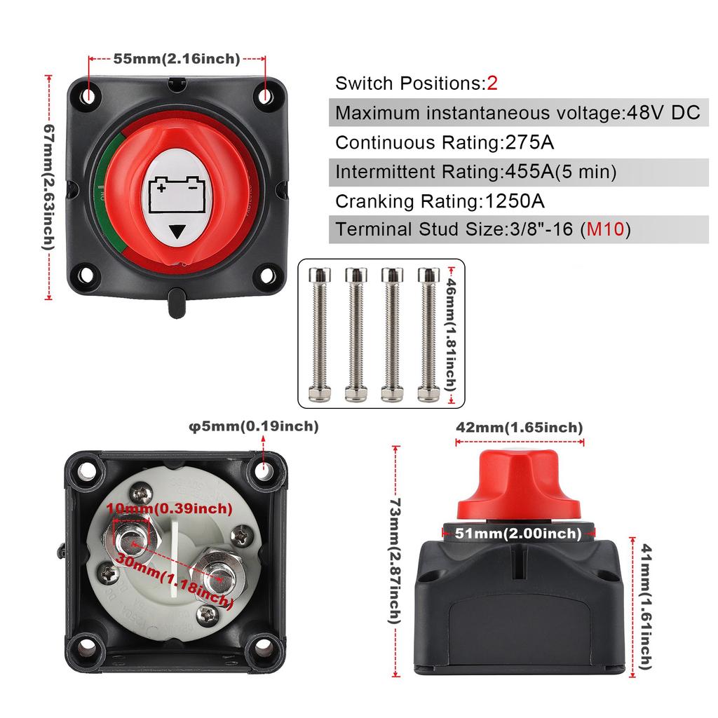 200A 300A 600A Disconnect Switch for Car 12V Battery Cutter Battery Isolator Switch 12v 2 and 4 Position Boat Battery 24V