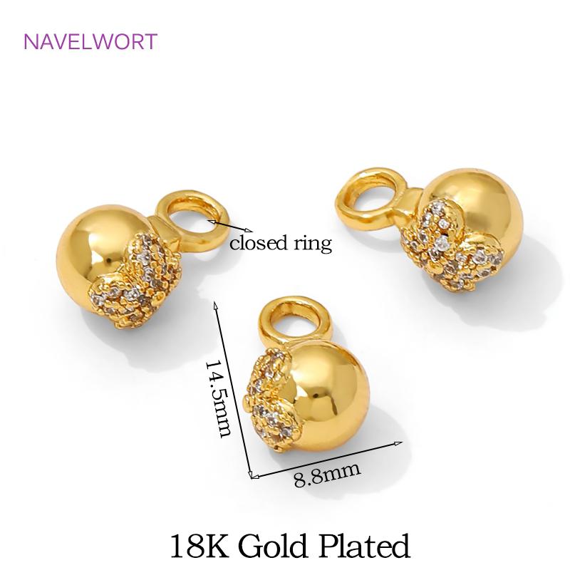 

18K Gold Plated Inlaid Zircon Ball Pendant Charms,Brass Decorative Pendants,Charms For Bracelet,DIY Jewelry Making Accessories 2 pieces