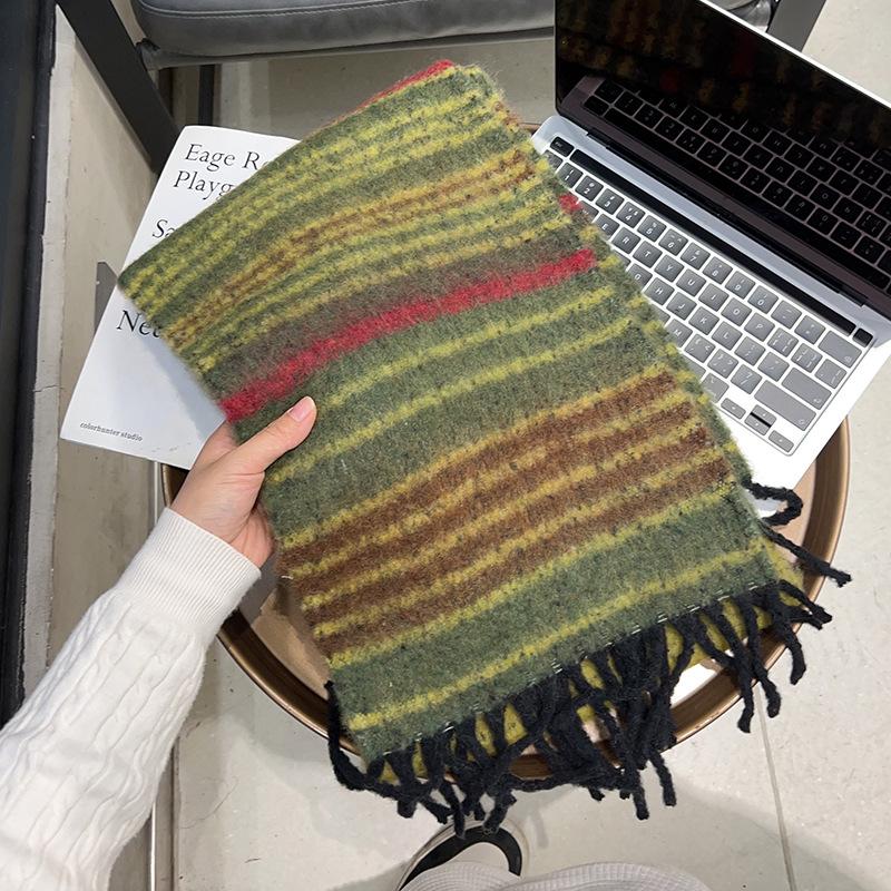 

Цветной шарф из мохера для мужчин и женщин Ins Универсальный полосатый шарф для женщин Осень и Зима Теплая шаль 220*38cm