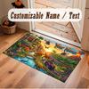 Dinosaur Theme Soft Crystal Velvet Rug Custom Name & Text Print Non Slip Floor Rug for Bedroom Living Room