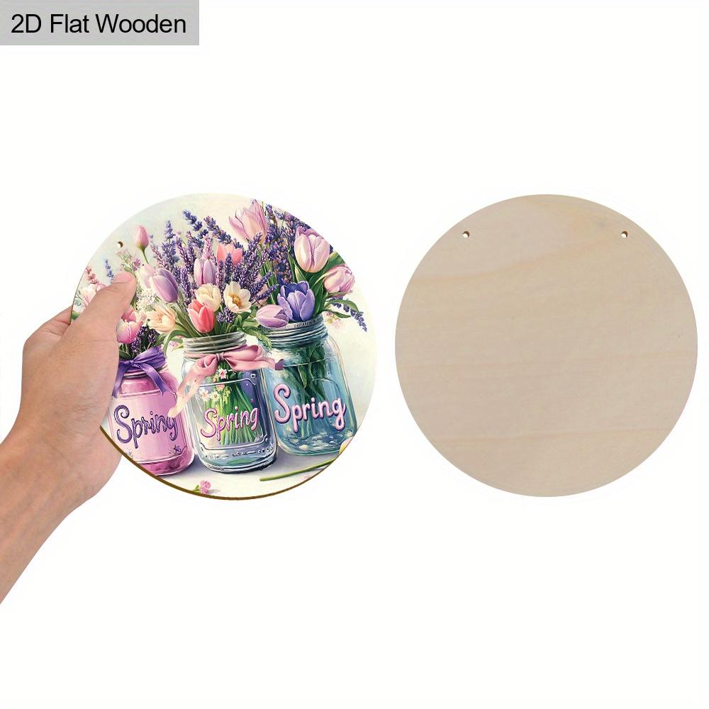 1 Stück Federholz Dekorative Schilder und Plaketten - Drei Glasgefäße gefüllt mit Blumen - Holzornament Schild - Geschenk für Freunde - Wand- oder Türhänger