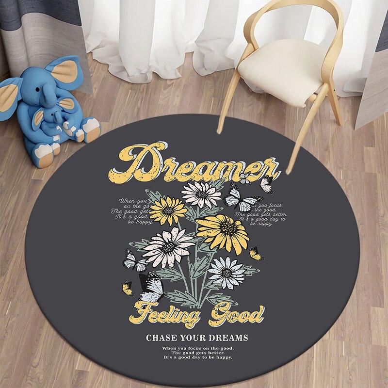 Black Cat Kawaii HD Printed Round Carpet for Living Room Rugs Camping Picnic Mats Flannel Anti-Slip Rug Yoga Mat Stranger Things