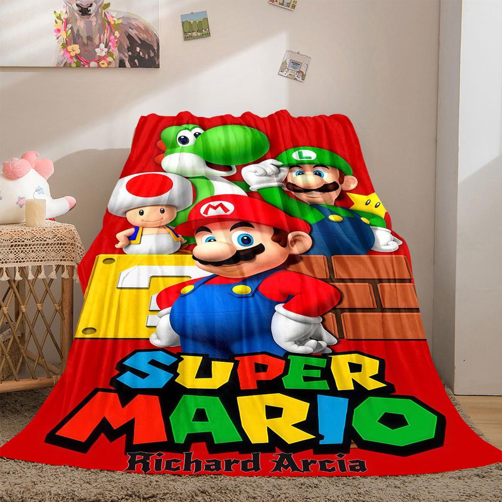 Super Mario Colorful Cartoon Flannel Blanket, Quality Print Throw for Living Room, Versatile Picnic and Travel Use_LIAN
