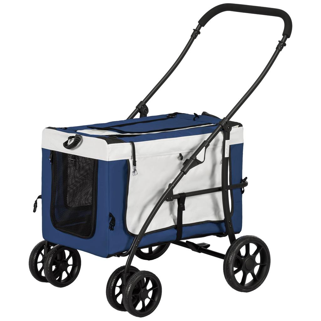 Dog Buggy Pet Buggy Dog Stroller, Foldable, Removable Basket, 81 X 58 X 97.5 Cm, Black + Blue + White