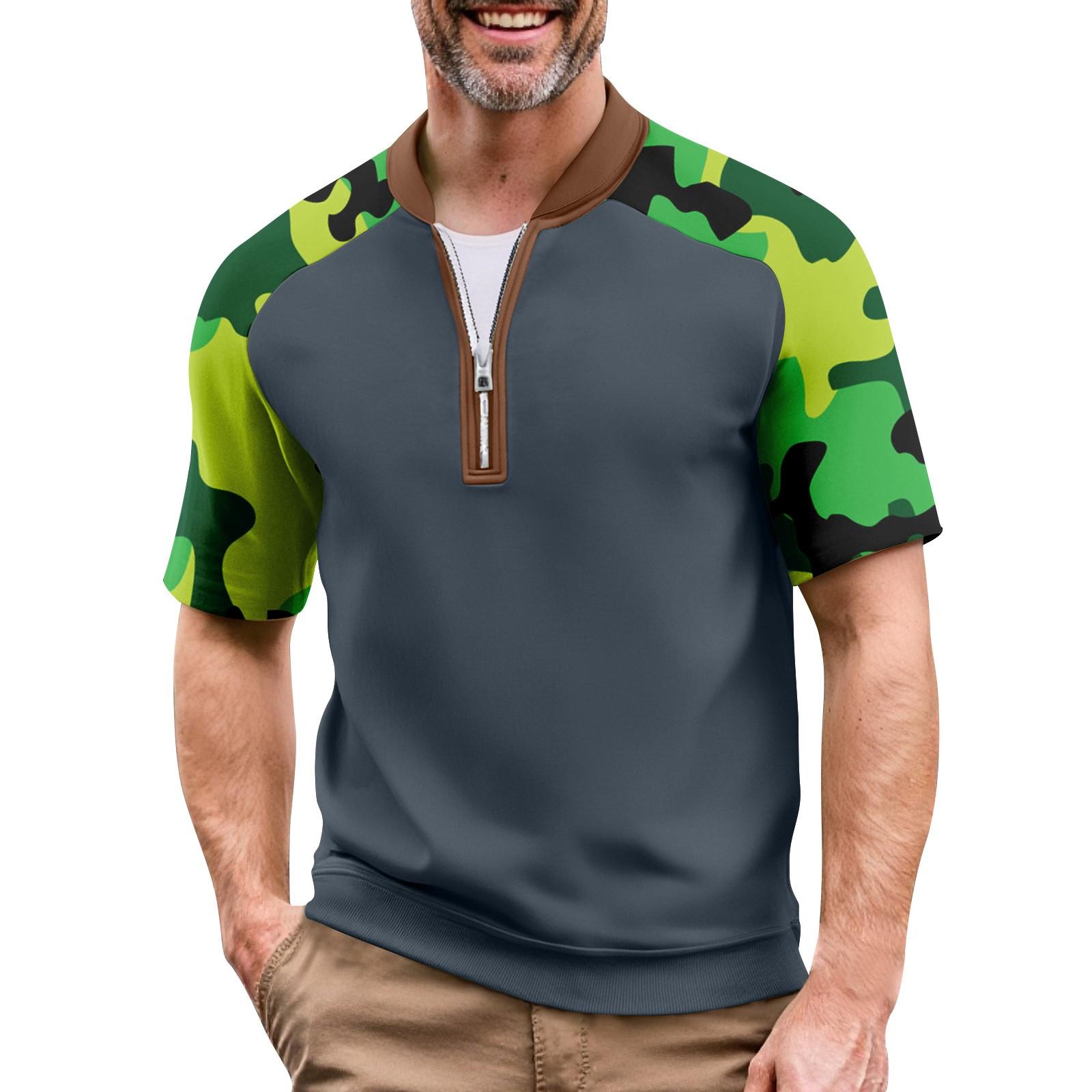 

Men s Summer Camouflage Color Casual T-shirt Sports Breathable Zipper Collar Top L