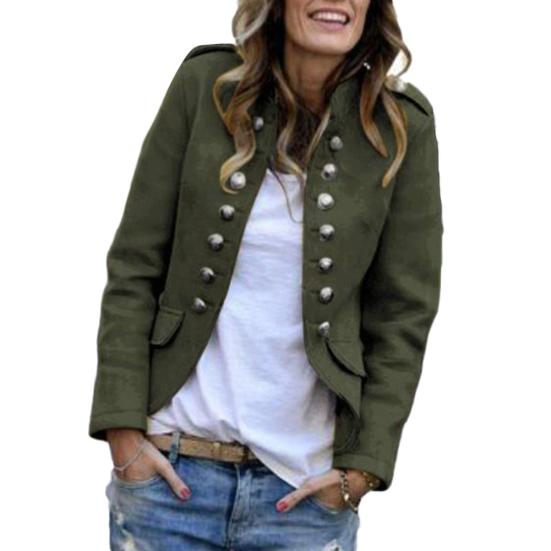 Blazer da Donna a Doppiopetto Monocolore alla Moda Giacca Completo Manica Lunga Cappotto