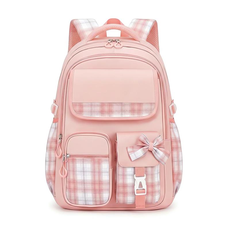 schattige schoolrugzak voor meisjes kawaii boekentas kinderen roze geruite rugzak met veel vakken basisschoolleerling schooltas white