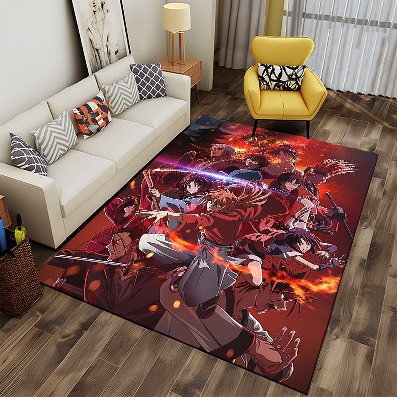 Samurai Anime Battle Scene suitable as a non-slip mat for the living room or bedroom sofa