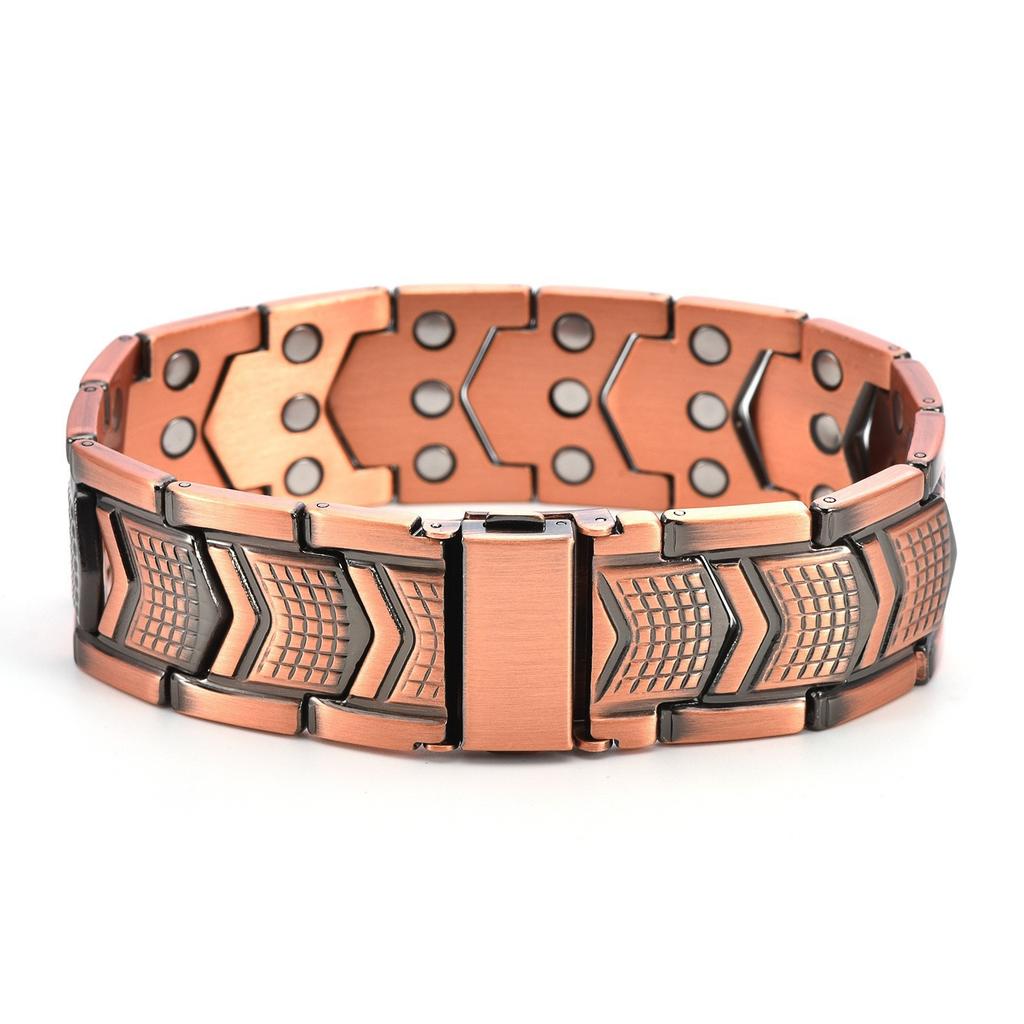 Vintage Red Copper Magnetic Therapy Bracelet for Men Cross Design Negative Ion Fashion Health Bracelet