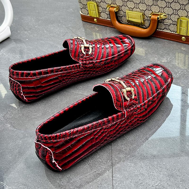 Men’s Moccasins Green Driving Shoes Red Leather Flats Casual Slip-ons Plus Size Color Orange Shoes for Men