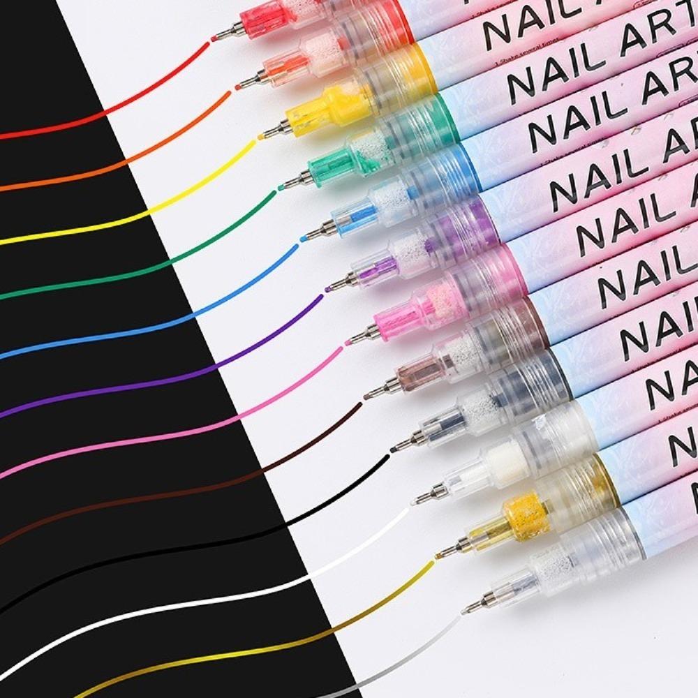 DIY 12 Colors Nail Art Graffiti Pen Set 0.7mm Quick Dry Painting Marker Pen Waterproof Nail Polish Pens