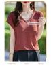 Women's V-Neck Lyocell Linen Knit T-Shirt - Spring/Summer 2026