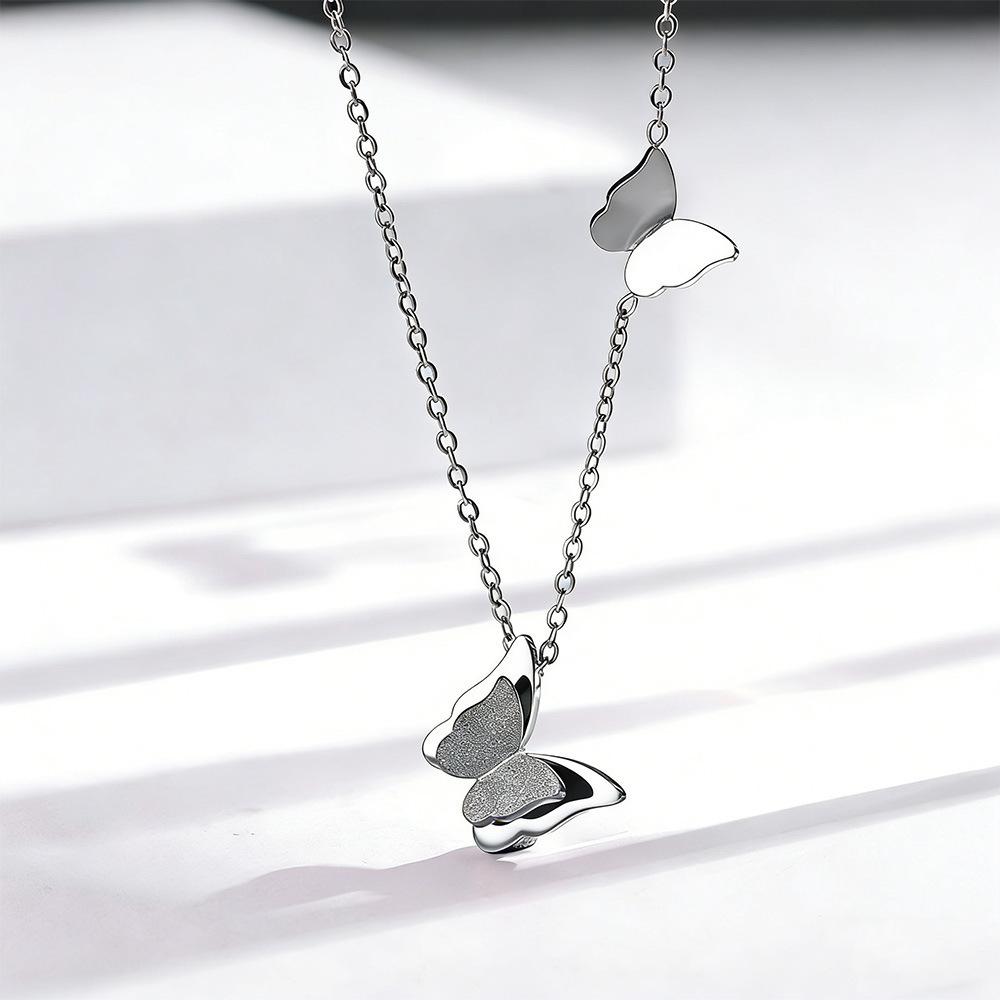 Huibao 3D Butterfly Pendant Necklace for Women Stainless Steel Gold Plated Frosted Wing Dainty Chain Fashion Jewelry