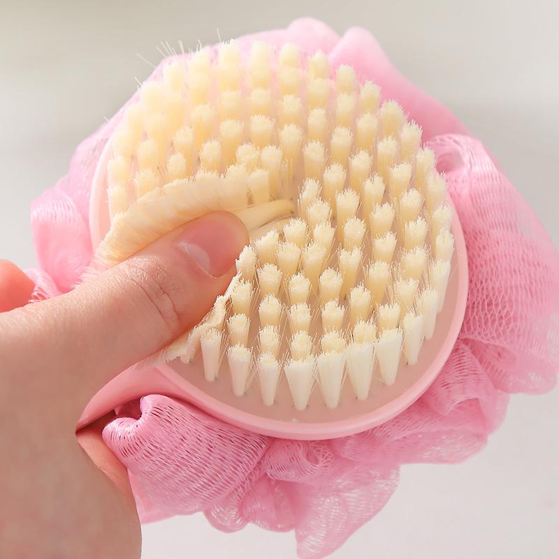 Double-Sided Two-In-One Long-Handled Bath Brush With Bath Ball, Bath Brush, Soft-Bristled Massage Bath Brush, Rubbing Bath Brush