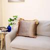 Velvet Cushion Cover with Gold Tassels Edge, Monochromatic Pillowcase, Decorative Sample Room, Bed and Sofa