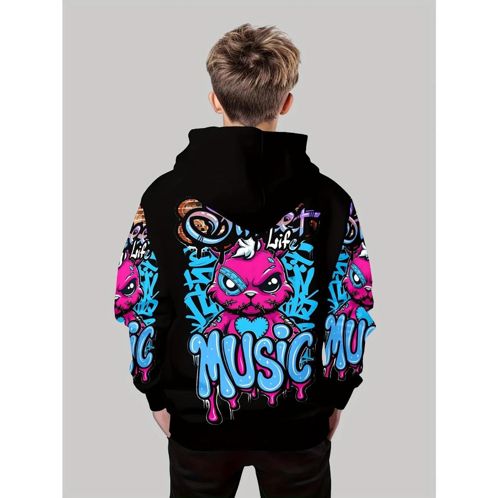 New 3D printed hooded sweatshirt, fashionable long sleeved hooded sweatshirt, comfortable pullover for boys and girls, children's hoodie