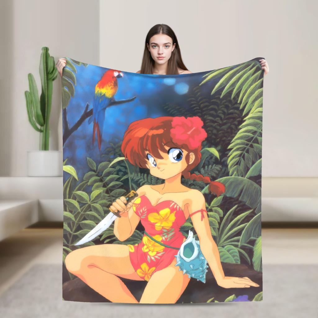 Anime Ranma And Akane Tendo Blanket Fleece Spring Autumn Portable Super Soft Throw Blankets for Sofa Travel Bedspread