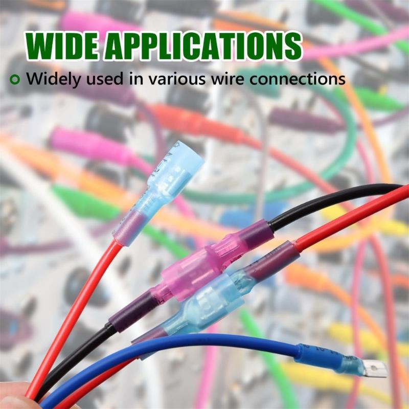 Metal Spades Connector set with Heat Shrink Tubing Terminals Connectors Heat Shrinkable Wire Connectors for Secure Wiring
