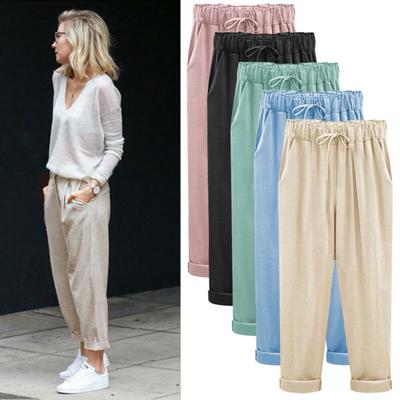 Plus Size 6XL Dam Harembyxor Vida Ben Byxor Dam Byxor Casual Vår Sommar Lösa Bomull Linne Overall Byxor