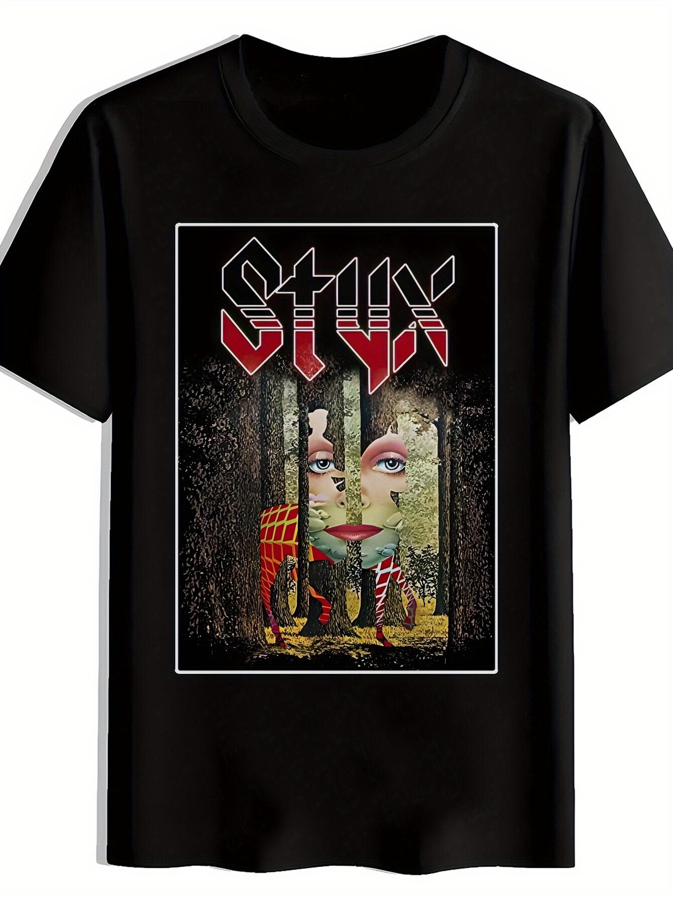 [Retro Rock T-shirt] Retro Rock  Styx  Black Graphic T-shirt | Short Sleeve Crew Neck L