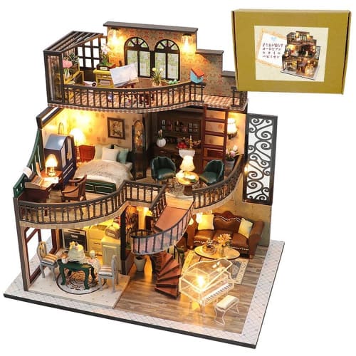 moin moin 1/24 scale dollhouse miniature DIY kit set [Japanese instruction manual] Beautifully curved European-style pavilion with a cub | LED light +