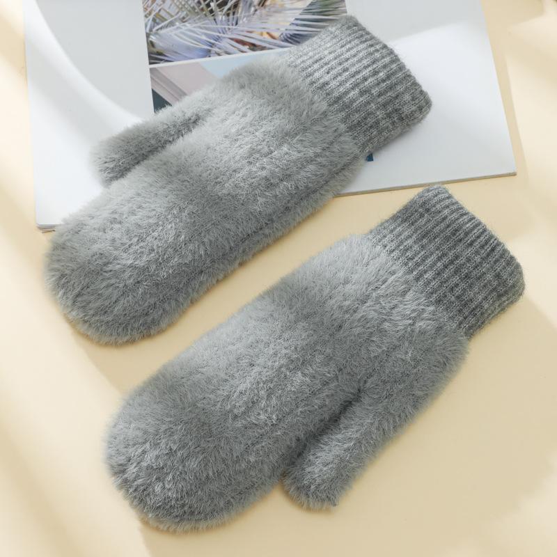 Gloves female winter cute student thickened couple male plush cycling cold warm full finger gloves