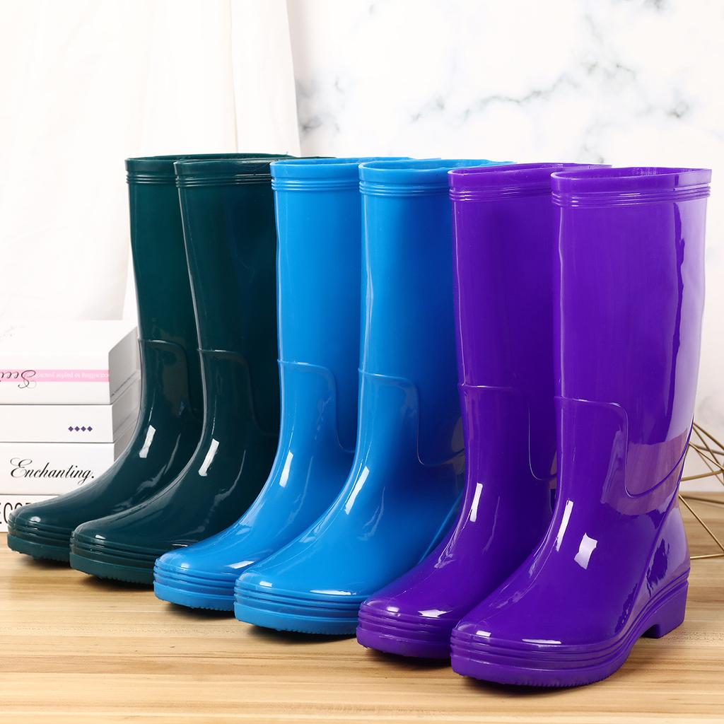 High tube rain shoes women's rain boots waterproof shoes women's velvet cotton cover shoes water boots women's adult fashion non-slip winter