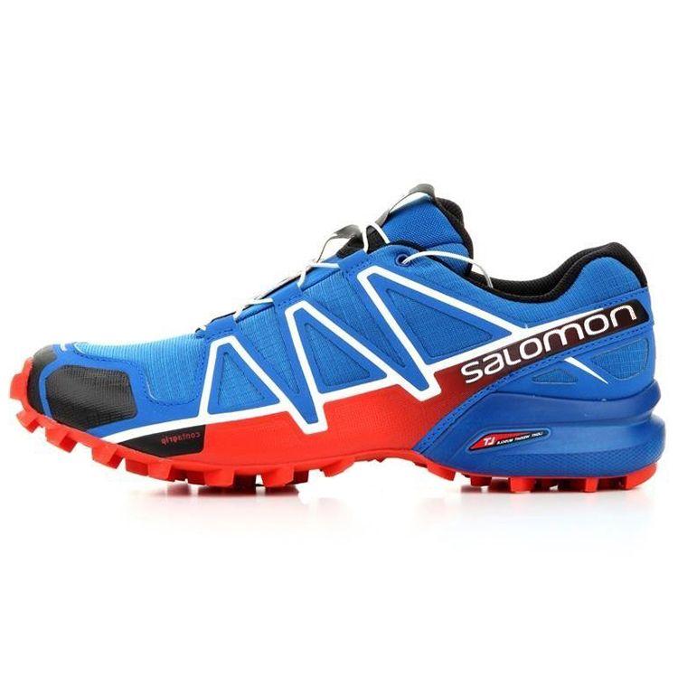 SALOMON Speedcross 4 Comfortable Slip-Resistant Durable Low-Top Hiking Shoes Men Hiking Shoes Blue Red 383132